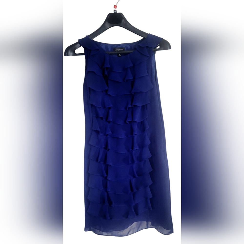 Adrianna Papell navy blue ruffle chiffon dress size 8 event party cocktail